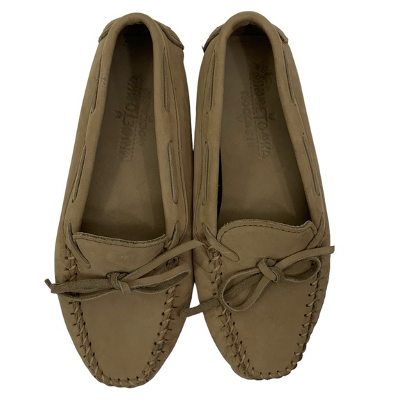 MINNETONKA Size 9 Driving Moccasins Leather Slip On Loafers Beige Tan - Picture 3 of 11